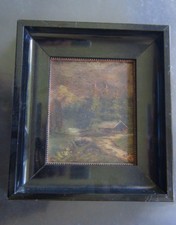 LACKIERTER ANTIKER EBENHOLTRAHMEN ?  mit ALTEM GEBIRGS-ÖLBILD , gezeichnet ? TOP