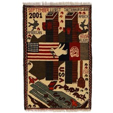 11.09.2001 Handgeknüpfter afghanischer Kriegsteppich mit amerikanischem...
