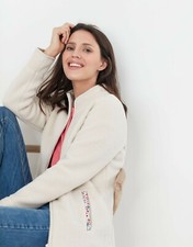 Joules Damen Hadleigh Funnel Neck Full Zip Fleece Jacke creme Größe UK 8 EU 36