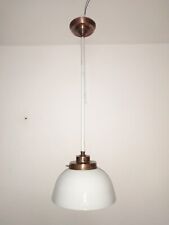 alte Lampe Schirm Milchglas, Halterung Messing verkupfert, Emaillestange,um 1930