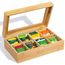 Teebox Holz, 30*19*9 cm, Teeboxen für Teebeutel, Teekiste mit Sichtscheibe