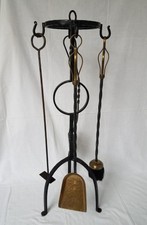 Altes Kaminbesteck - Kamingarnitur  Schmiede-Eisen / Messing
