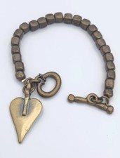 DANON Designer Messing Armband Herz Kippbar GEBRAUCHT Perle Made in Israel Zinn