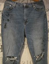 Jeans Hose H&M Divided used Risse Sonne Mond Sterne Planet Universum blau 46