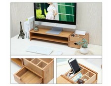 PC Laptop Monitor Riser Ständer Studie Bambus Tisch Drucker Organiser Schublade 2 Etagen