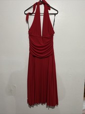 Atemberaubendes rotes Vintage Swingerausschnitt rückenloses plissiertes Kleid - Größe 12-14 UK Hochzeit