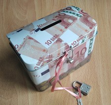 Sparbüchse, Blechdose, 10 Euro-Schein, Schatztruhe (abschließbar)