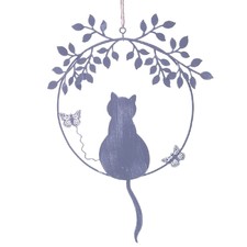 Katze, Dekohänger Katze im Ring, Metall Fensterdeko, Gartendeko
