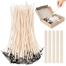 Kerzendocht 100 Stk. 15 cm Set Kerzen Selber Machen Dochte mit Fuß+Halter Holz 