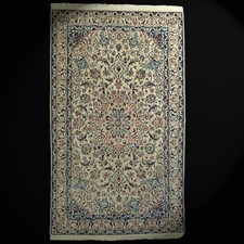 Fein Nain Orient-Teppich mit Seide Iran 220x130cm creme beige Wolle handgeknüpft