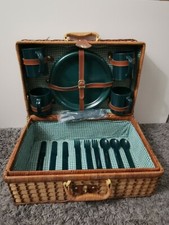 Weidenkorb Picknickkorb vier 4 Person und Spare Kit grün und weiß-komplett