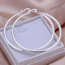  925 Sterling Silber Ohrringe Kreolen Creolen groß 70 mm runde Form 