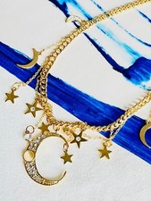 Mond Sterne Quaste funkelnden Kristall Choker Statement Kette, Gold, Swarovski