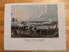 Altes Bild um 1850 Franzosen queren Rhein Napoleon Passage du Rhin a Düsseldorf