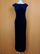 Vintage Samt Kleid UK 12 Blau Fitted Stretch Straight wadenlang Mabel