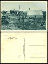 Eskimo Alaska Angelcamp Polarkreis, Fisch hängend an Stangen Zelt alte Postkarte