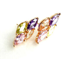 18 Karat gelb vergoldete simulierte diamantrosa bunte Ohrstecker UK