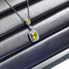 TOP ein erstellt Citrine/SAPHIRE & Diamant Rechteck Anhänger/Halskette