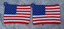 Topflappen Handarbeit gehäkelt Motiv Topflappen Amerikanische Flagge 2er Set