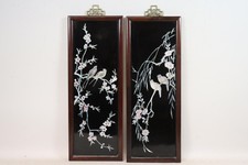 Paar chinesische Wandbilder Perlmutt Holz Lack Vögel auf Zweigen China (BK9083)