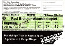 Ticket Abschiedsspiel Paul Breitner 31.05.83 Bayern München - Weltauswahl