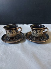 2 Mokka Tassen mit Unterteller HAND MADE in GREECE / 24K GOLD 