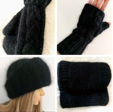 Set. Handnitted wool hat mittens and scarf, Knitted warm hat, Gestrickte Mütze 