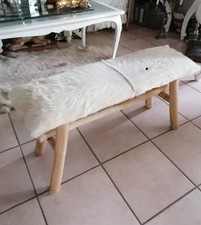 Sitzbank Ziegenfell Holz Flurbank Polsterbank Design Fell Bettbank