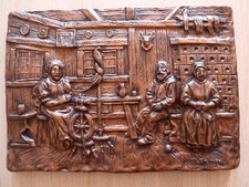 Dekobild Reliefbild H. Wenzinger "Spinnerin" Kupferfarben Epoxidharz Handarbeit