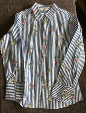 Sommerbluse gr 38 langarm blau Streifen Blumen Baumwolle 