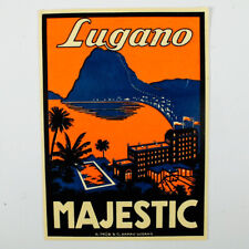 Lugano Hotel Majestic alter Kofferaufkleber Vintage Luggage Label 1950er