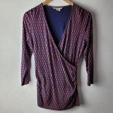 Boden Damen Größe 14R blaues Muster Halsteil Stil gesammeltes Oberteil Bluse lässig smart