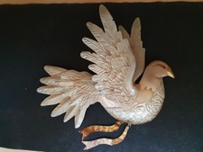 Metall - Taube, 3D, beige braun, Emaille??, Glitter, 20x22,5cm, Shabby Vintage