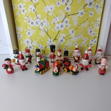 16 x Vintage Retro Holz handbemalt deutsche Weihnachtsbaumschmuck Konvolut