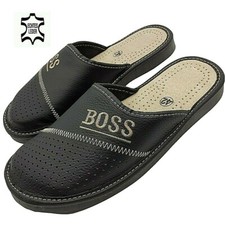 BOSS Herren Leder Echtleder Hausschuhe Latschen Pantoffeln schwarz EU Ware 40-48