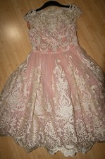 Chi Chi London Kleid Spitze Tüll creme beige nude gold Gr XS-S 34 NEU