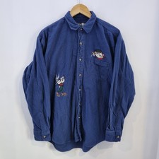 Vintage 1995 Warner Bros Taz Bugs Hase Größe Large blau schwer Flanell Shirt