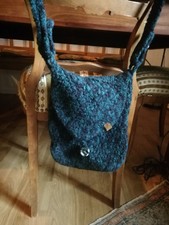  Tasche Handtasche Strick Filz Handarbeit petrol/schwarz meliert Neu