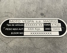 Typenschild, Vespa, Roller, Moto Vespa, Motovespa, Madrid, graviert auf spanisch