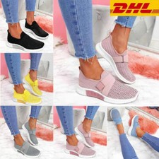 Damen Sportschuhe Strass Laufschuhe Strick Gym Schuhe Turnschuhe Slip On Sneaker