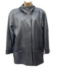 Lakeland Damen UK 12 Boxy Echtleder Mantel schwarz y2k 90s Old School