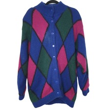  Vintage Strickjacke Pullover Cardigan Wolle/Mohair Bunt Damen