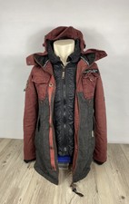Khujo Herren Reißverschluss Kapuzenjacke abnehmbares Futter rot und Denim Taschen