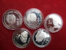 Belgien 5 x 5 Ecu Münzen Coins Silber Ag PP proof