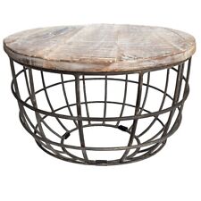 tinkaro Beistelltisch rund KETIL Altholz/Eisen Couchtisch Weiß gekälkt