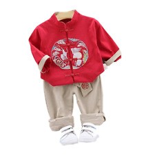 2pcs chinesische Kleidung Kids Boy Tang Anzug Silvester HANFU ethnischen Kleinkind Baumwolle