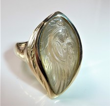 Ring 585 Gold Mondstein - Gravierter Engel Größe: 56 - änderbar - 8,8gr