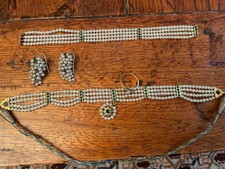 Wunderschöne Altes Maharani Perlen-Jade-Gold Kette-Anhänger-Ring-Ohrringe