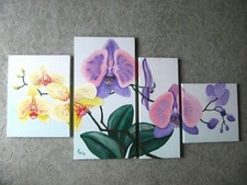 4er-Bilder Set Orchideen handgemalt, Acryl Original Unikat Natur Blumen Pflanze