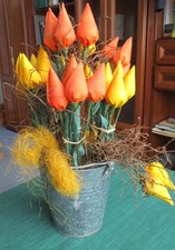 Handarbeit, Tulpenstrauß aus 31 Stoffblumen, Frühlings-Deko, Osterdekoration